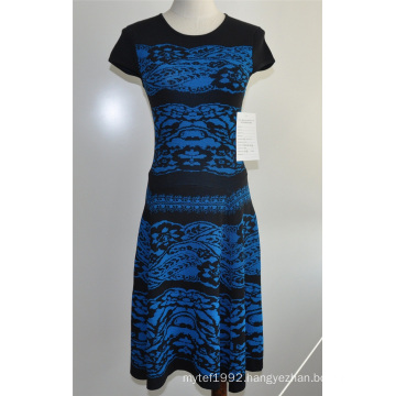 Elegant Women Patterned Knit Round Neck Sweater Dress